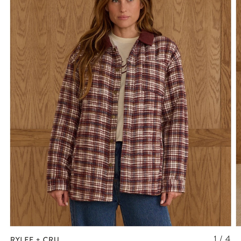 Rylee + Cru Women's Burgundy and Cream Plaid Utility Jacket
